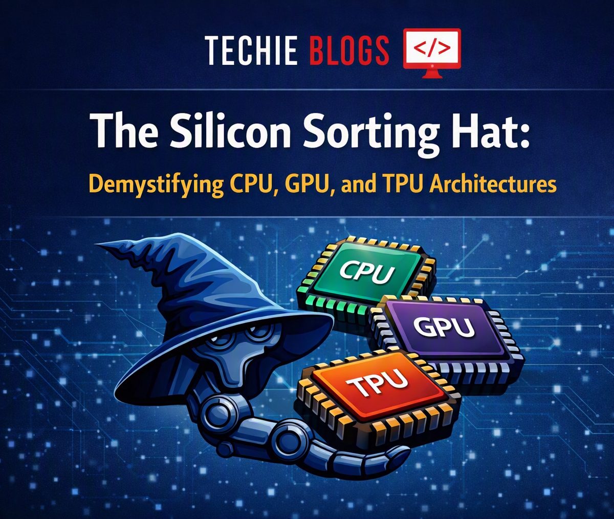 Ilustrasi arsitektur cpu, gpu dan tpu yang tiap-tiapnya didesain sesuai tugasnya (kredit: technophileholmes.hashnode.dev)